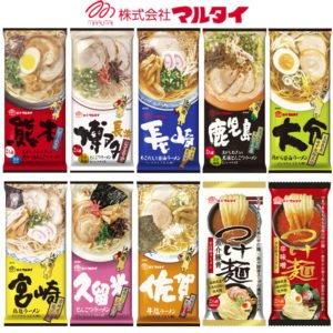 Esempi di graphic design applicati al packaging di ramen istantaneo del brand Marutai. La grafica è molto coinvolgente e richiama volutamente quella del manga.